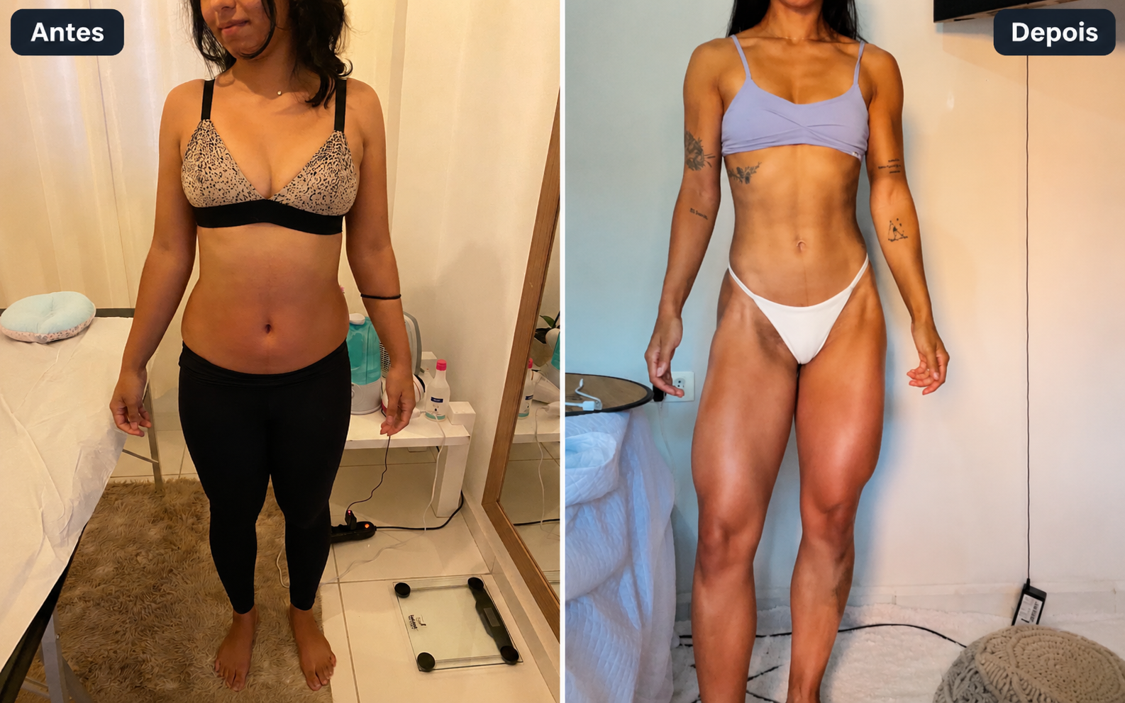 Comparativo antes e depois de aluna
