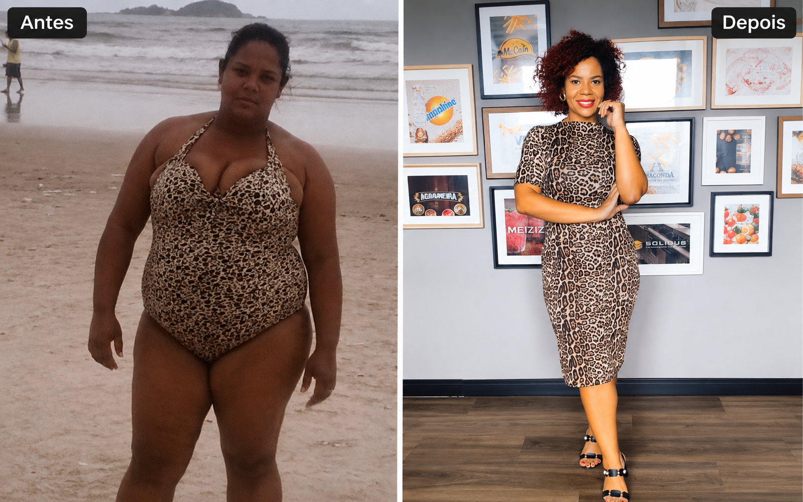 Comparativo antes e depois de aluna